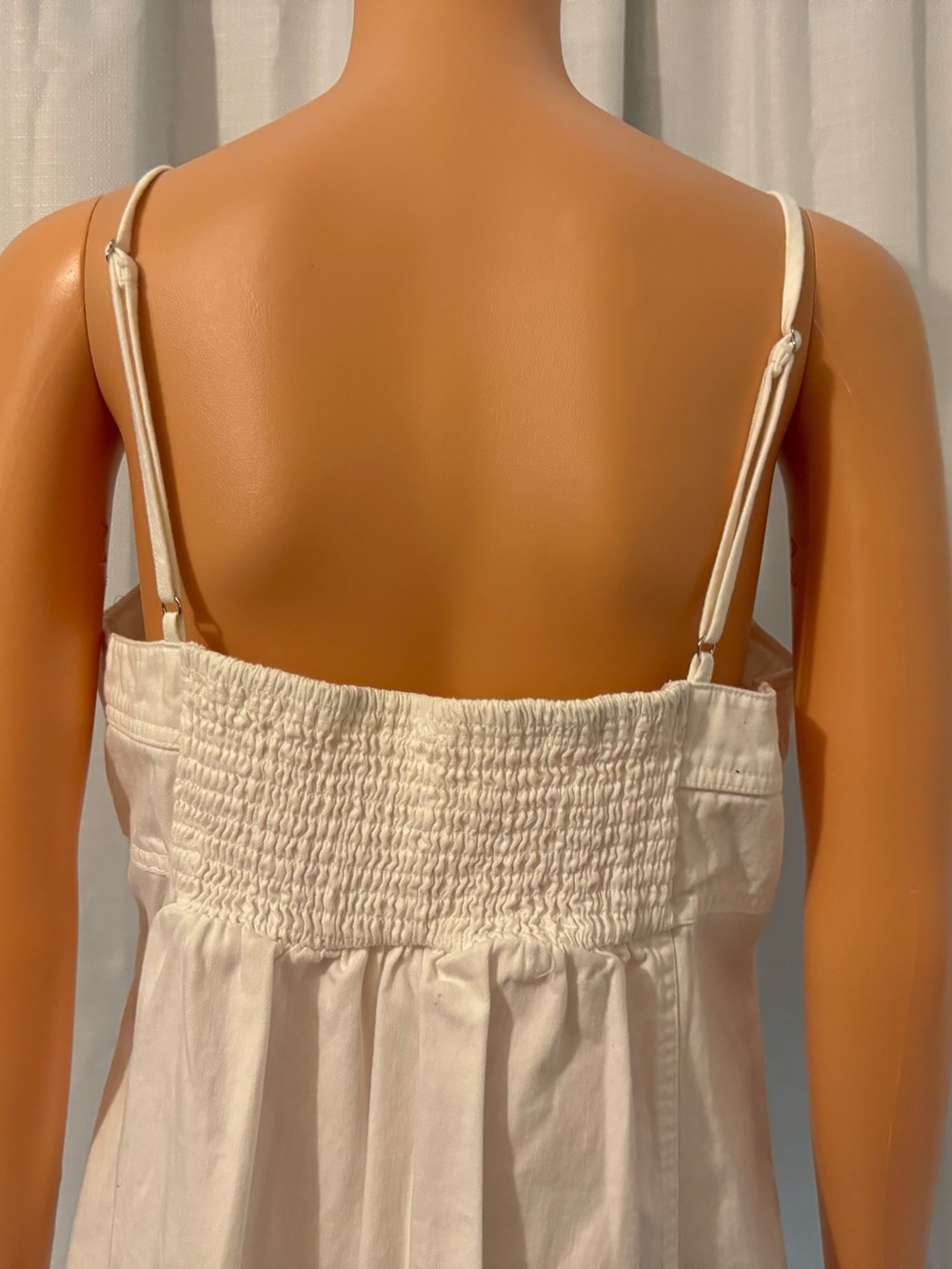 Cool Free People size L white denim button up smocked sleeveless midi dress - Picture 5 of 6